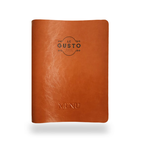 Logo emboss on leather menu cover