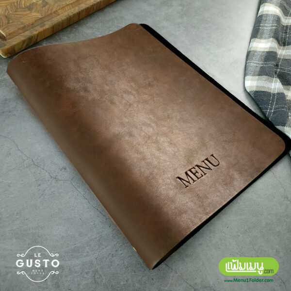 Dark brown color leather menu folder