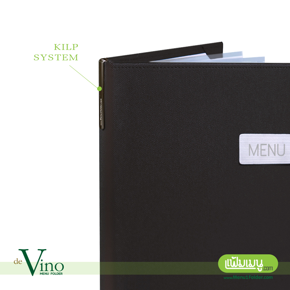แฟ้มเมนูอาหาร ปกหนังลายผ้า สีดำ