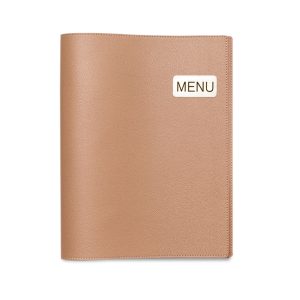 Deco_Latte_1 | แฟ้มเมนู Foldy ( Menu1Folder ) Tan brown menu cover with a small white 'MENU' label on the front